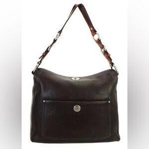 Coach women black leather Vintage small hobo shoulder leather handbag